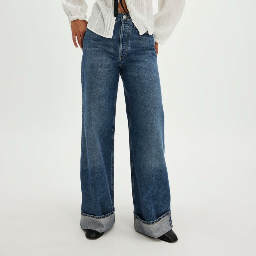 Agolde Dame Cuffed Wide leg Jean. Control (mid blue). 25. EUC